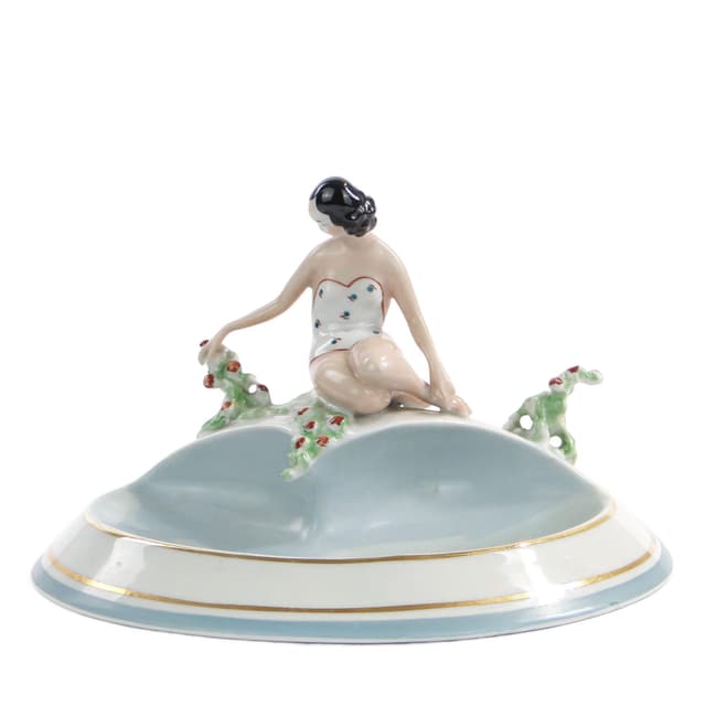 Popielniczka Wiosna, porcelana multikolor, proj. F. Kalfas, Ćmielów, Polska, lata 40. - WYMIARY