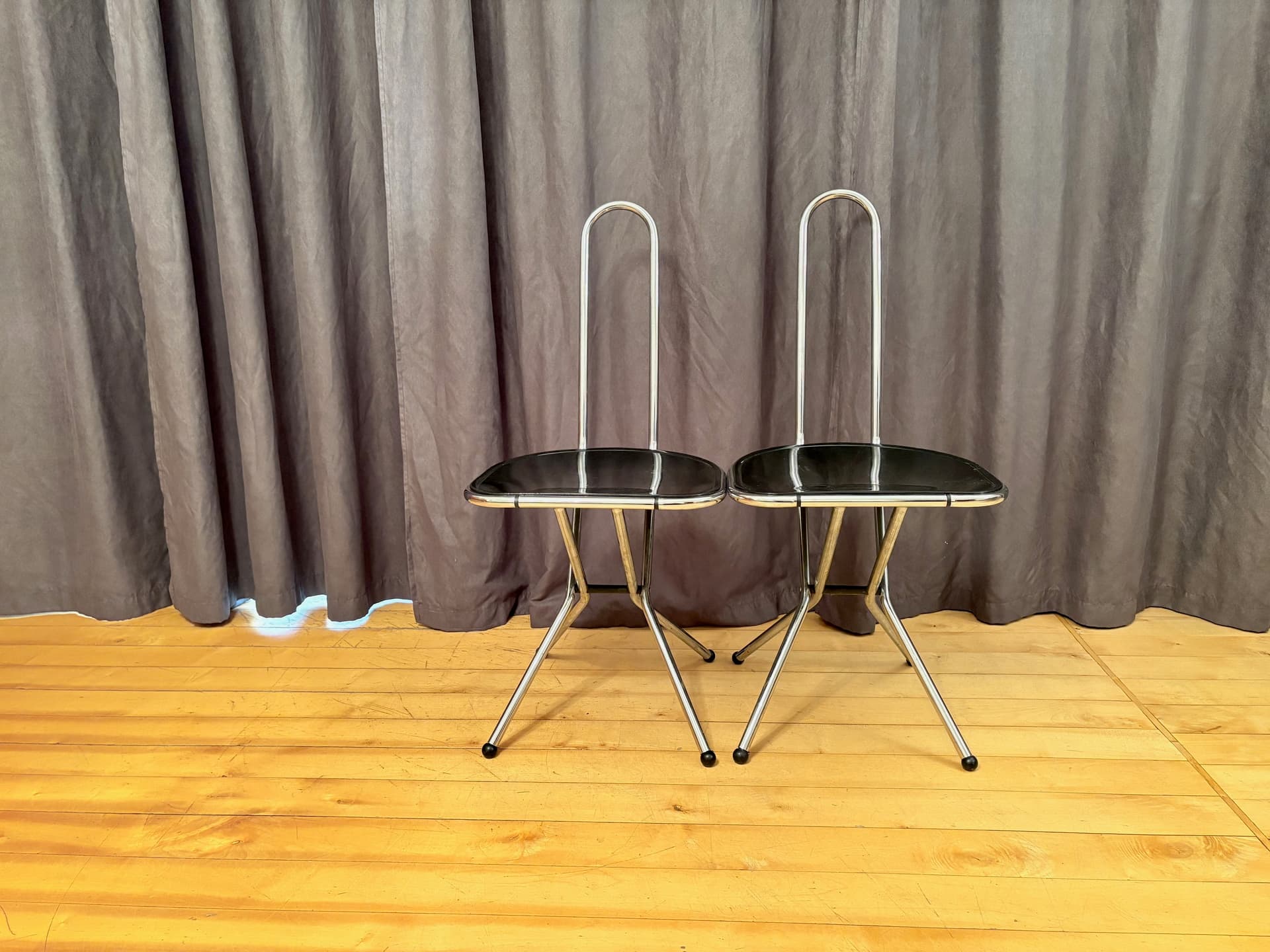 Para krzeseł składanych, czarny, metal chrom, proj. N. Gammelgaard, Ikea, Szwecja, lata 80. - 179052