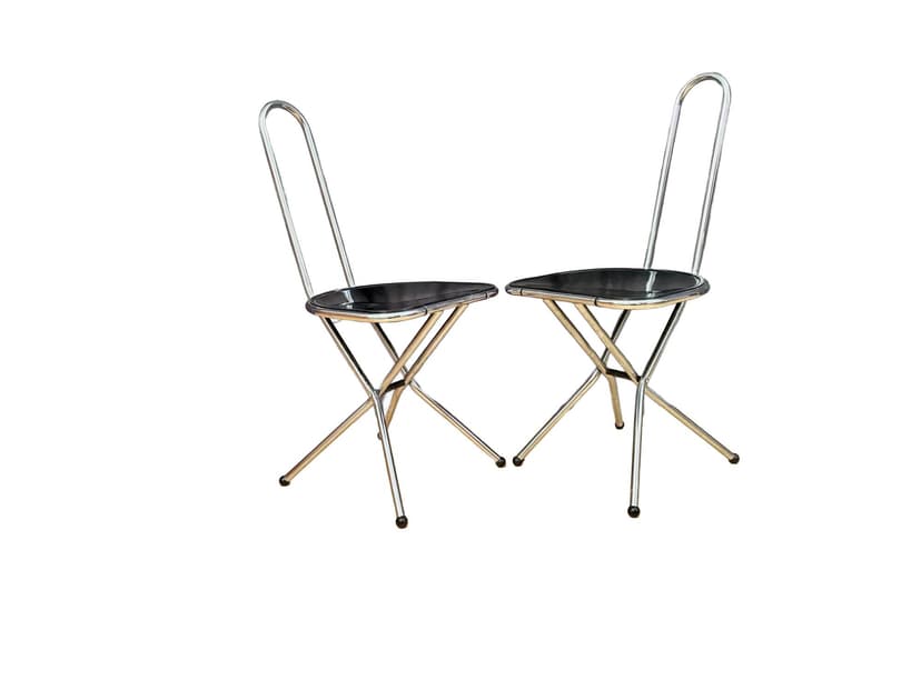 Para krzeseł składanych, czarny, metal chrom, proj. N. Gammelgaard, Ikea, Szwecja, lata 80.