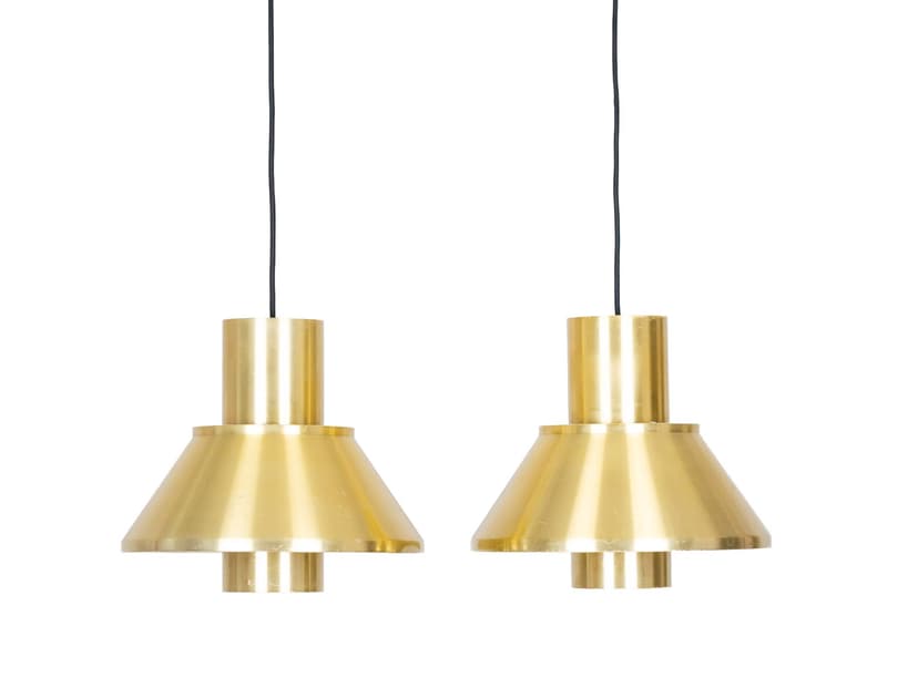 Para lamp wiszących Ultra, mosiądz złoty, proj. J. Hammerborg, Fog & Mørup, Dania, lata 60.