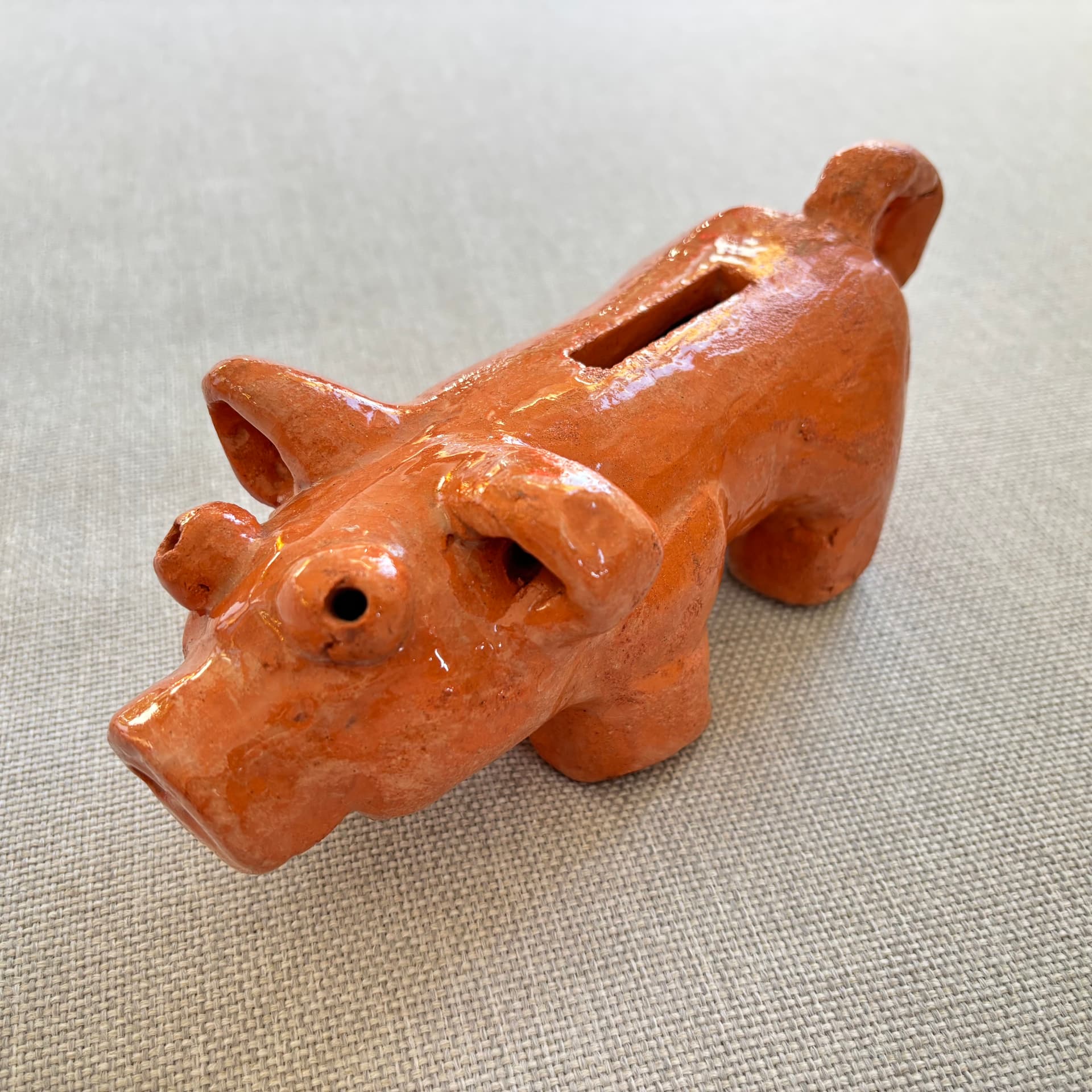 Skarbonka świnka, pomarańczowy, ceramika, Dania, lata 70. - 179409