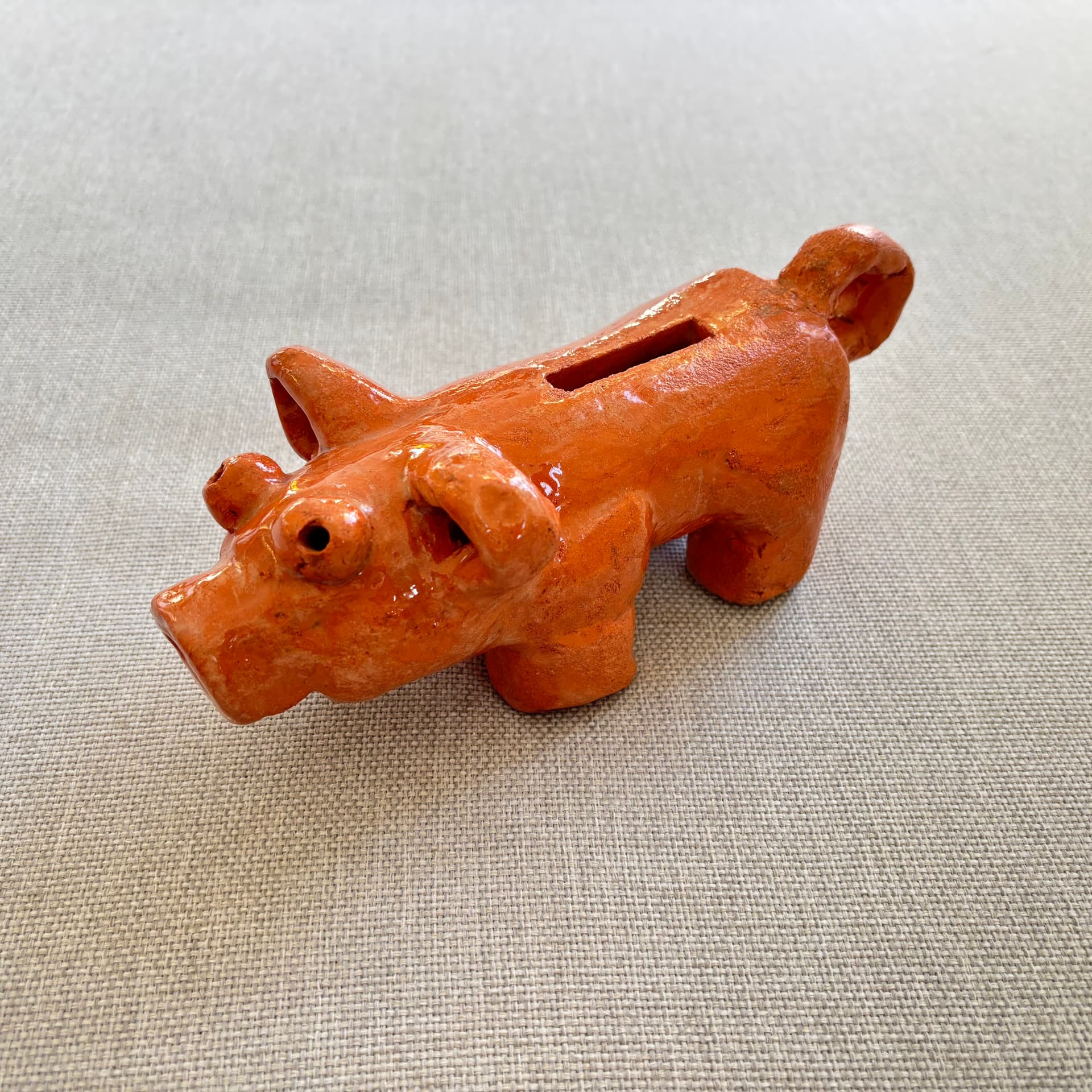 Skarbonka świnka, pomarańczowy, ceramika, Dania, lata 70. - 179412