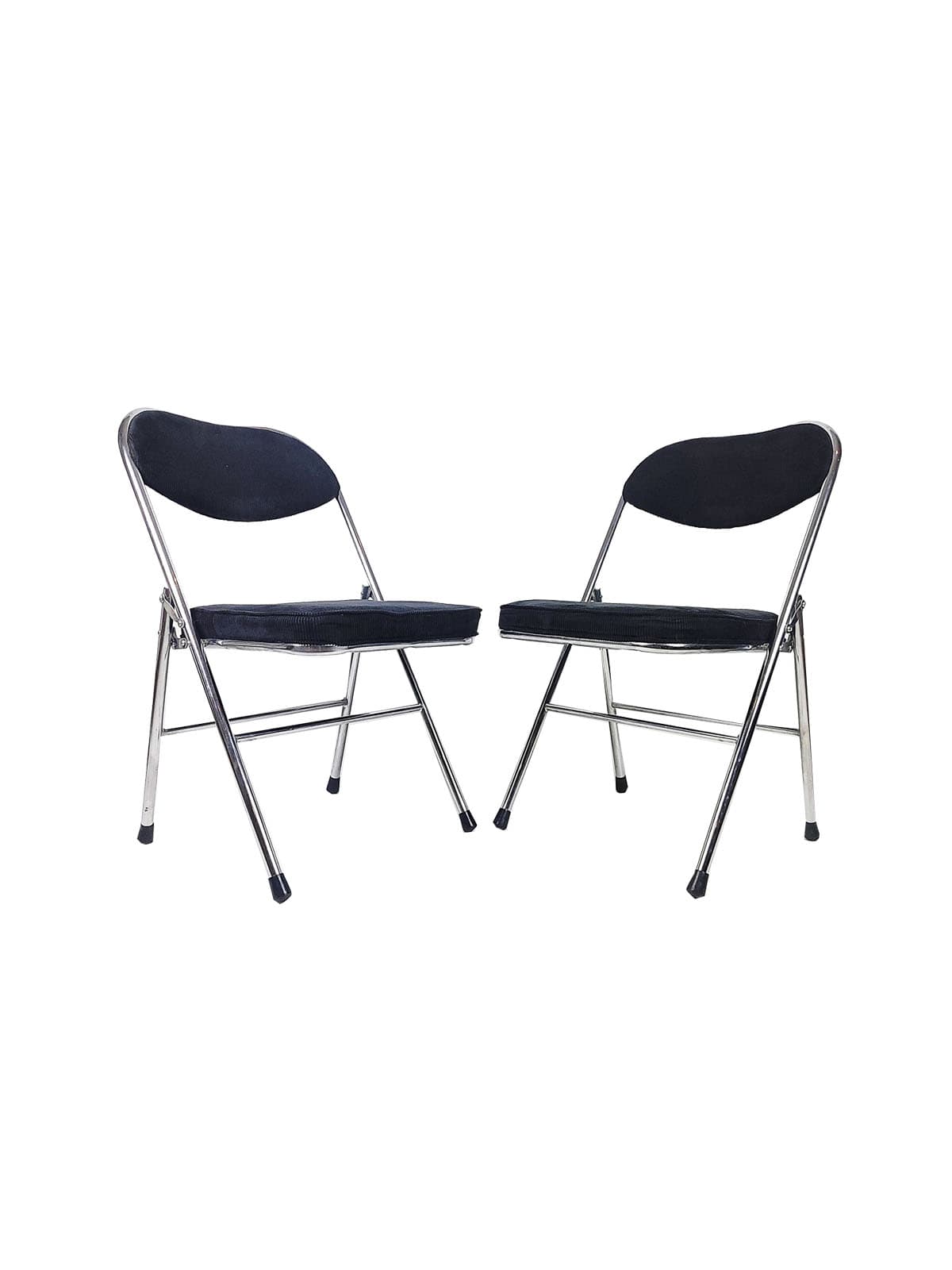Pair of folding chairs, black corduroy, chromed steel, 1970s