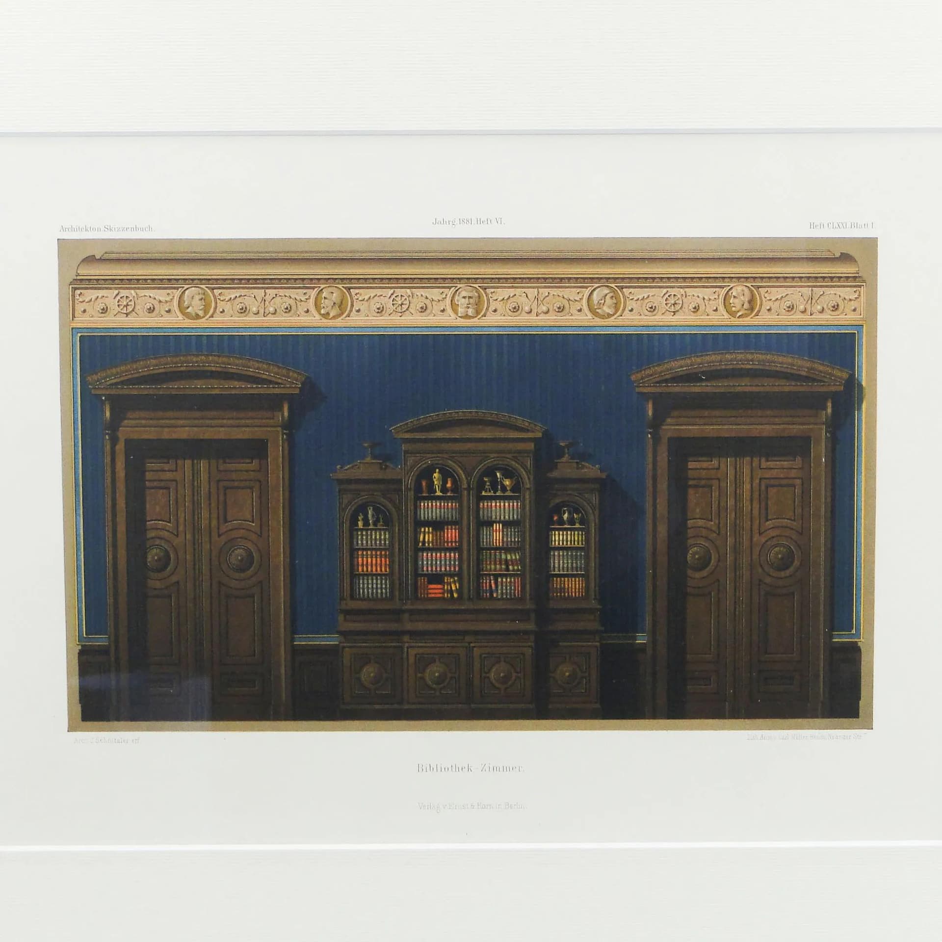 Architectural Lithograph, blue, paper, Germany, 19th c. - 12496