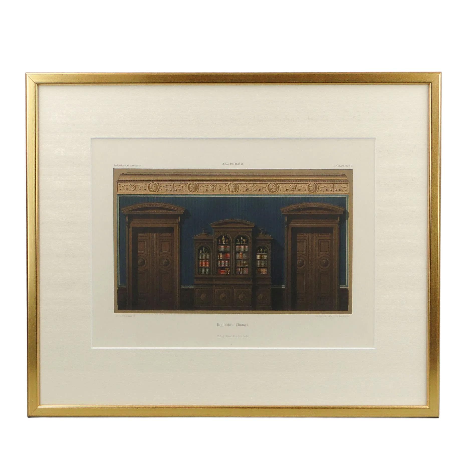 Architectural Lithograph, blue, paper, Germany, 19th c.