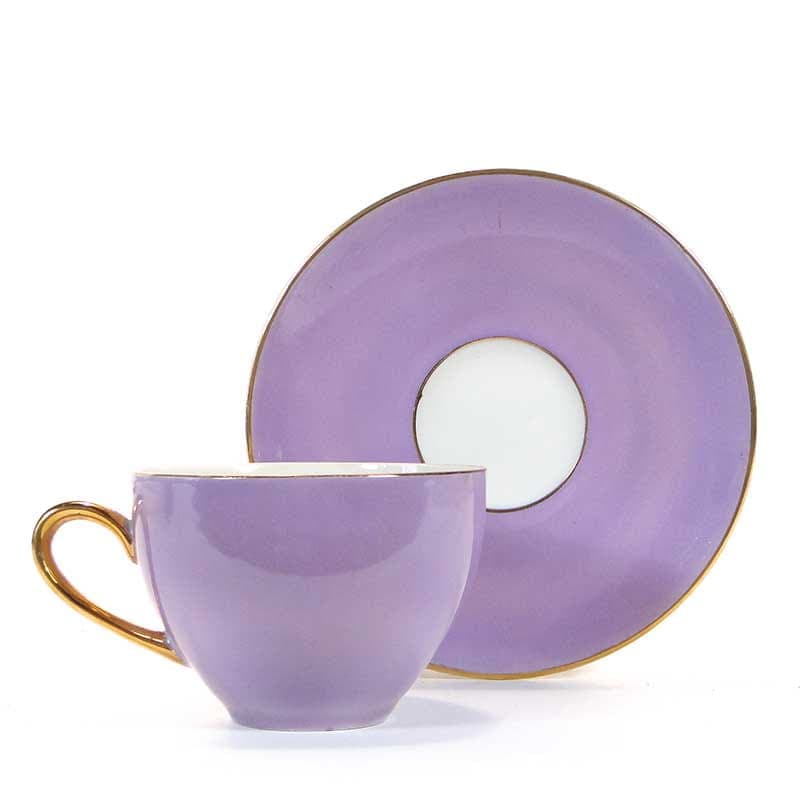 Filiżanka do kawy ze spodkiem, pastelowy fiolet, porcelana, TK Thun, Czechosłowacja, lata 50.