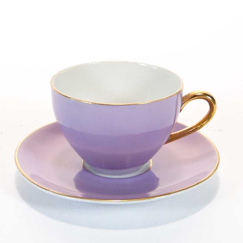 Filiżanka do kawy ze spodkiem, pastelowy fiolet, porcelana, TK Thun, Czechosłowacja, lata 50. - 179584