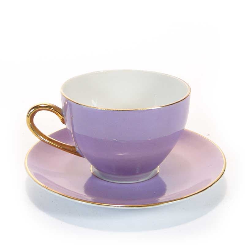 Filiżanka do kawy ze spodkiem, pastelowy fiolet, porcelana, TK Thun, Czechosłowacja, lata 50. - 179588