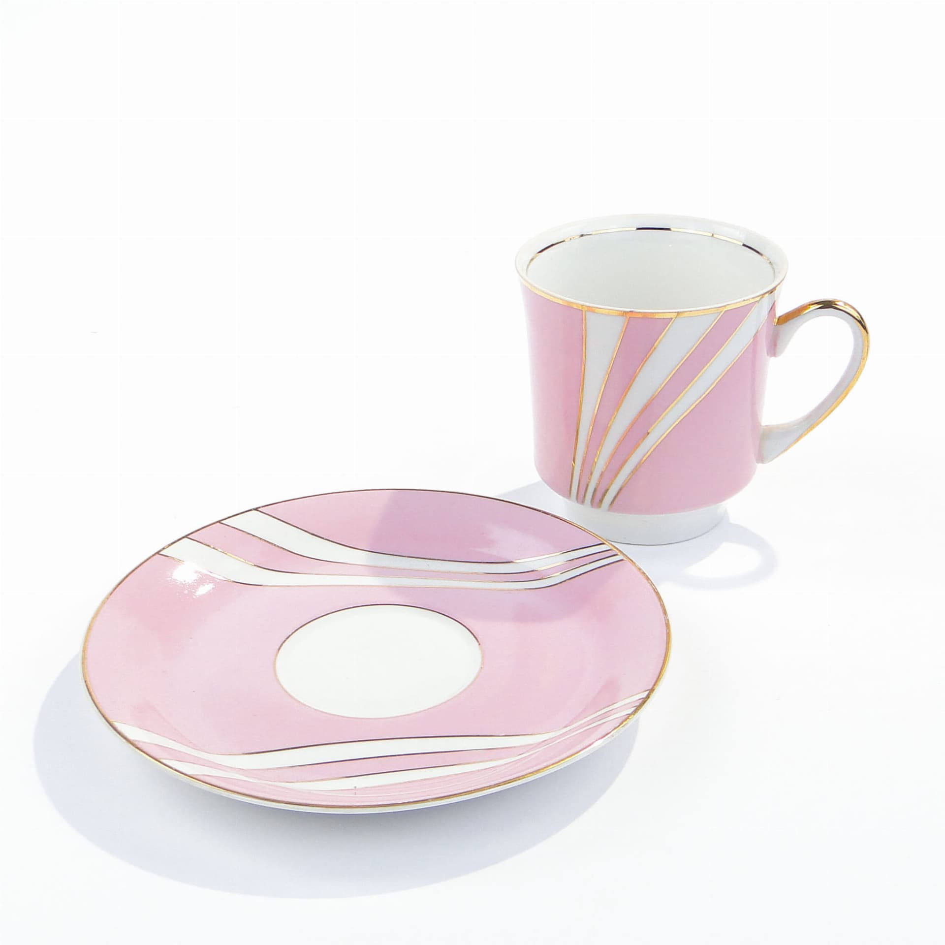 Filiżanka i spodek June, porcelana różowa, proj. W. Potacki, Ćmielów, Polska, lata 60. - 179607