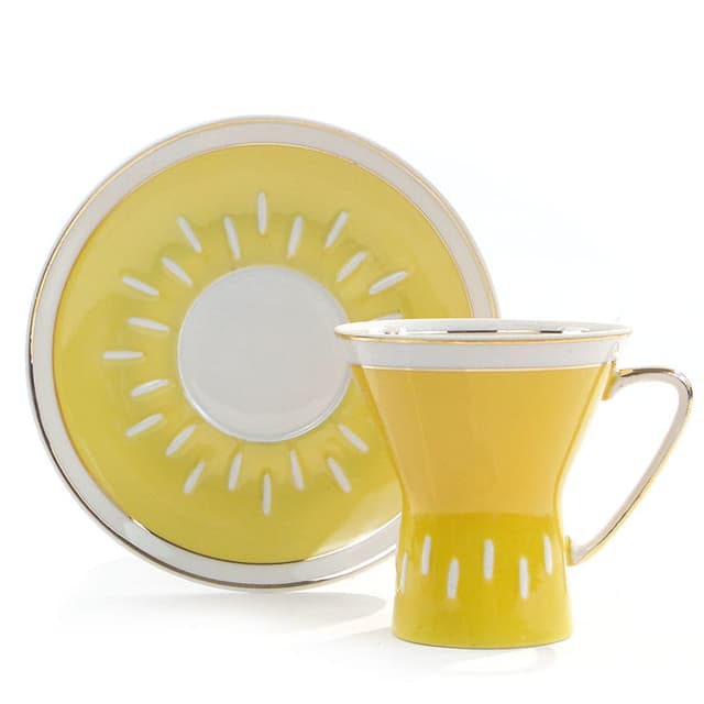 Filiżanka Ida, żółty biały, porcelana, proj. W. Potacki, Ćmielów, Polska, lata 60. - WYMIARY