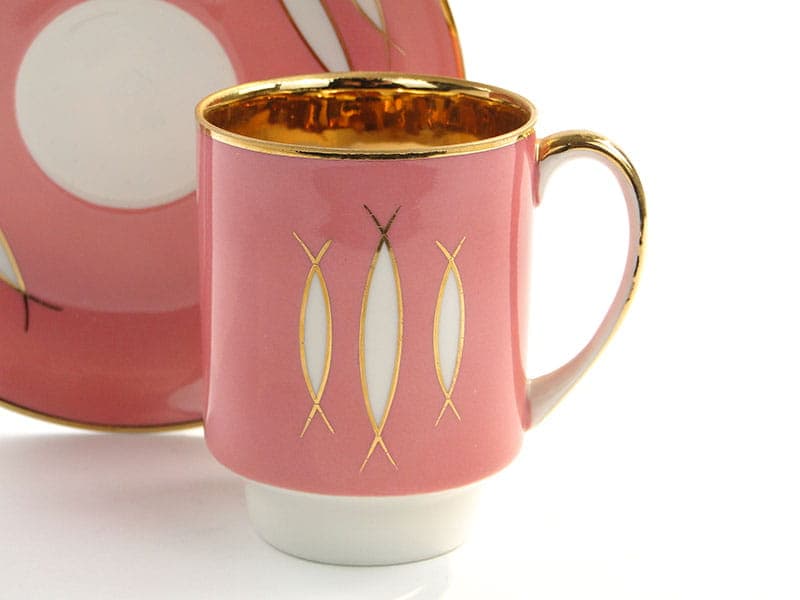 Filiżanka London, różowa, porcelana, proj. W. Potacki, Ćmielów, Polska, lata 60. - 179666