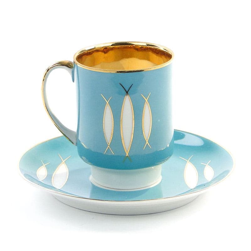 Filiżanka ze spodkiem London, niebieski, porcelana, proj. W. Potacki, Ćmielów, Polska, lata 60. - 179713