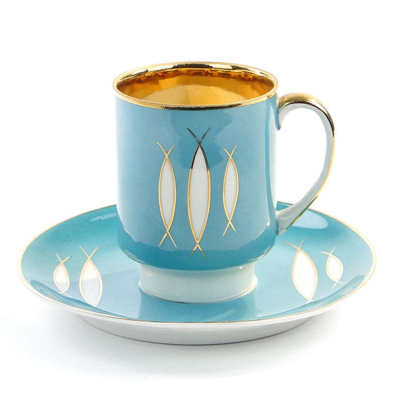 Filiżanka ze spodkiem London, niebieski, porcelana, proj. W. Potacki, Ćmielów, Polska, lata 60. - 179714