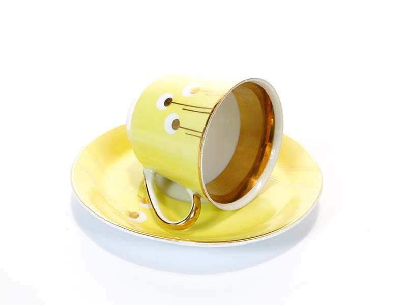 Filiżanka i spodek June, pawie oka, porcelana żółta, proj. W. Potacki, Ćmielów, Polska, lata 60. - 179720