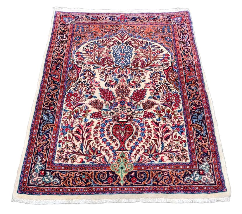 Dywan Kaszmar, 163x107 cm, kość słoniowa, wełna, Iran, lata 90.