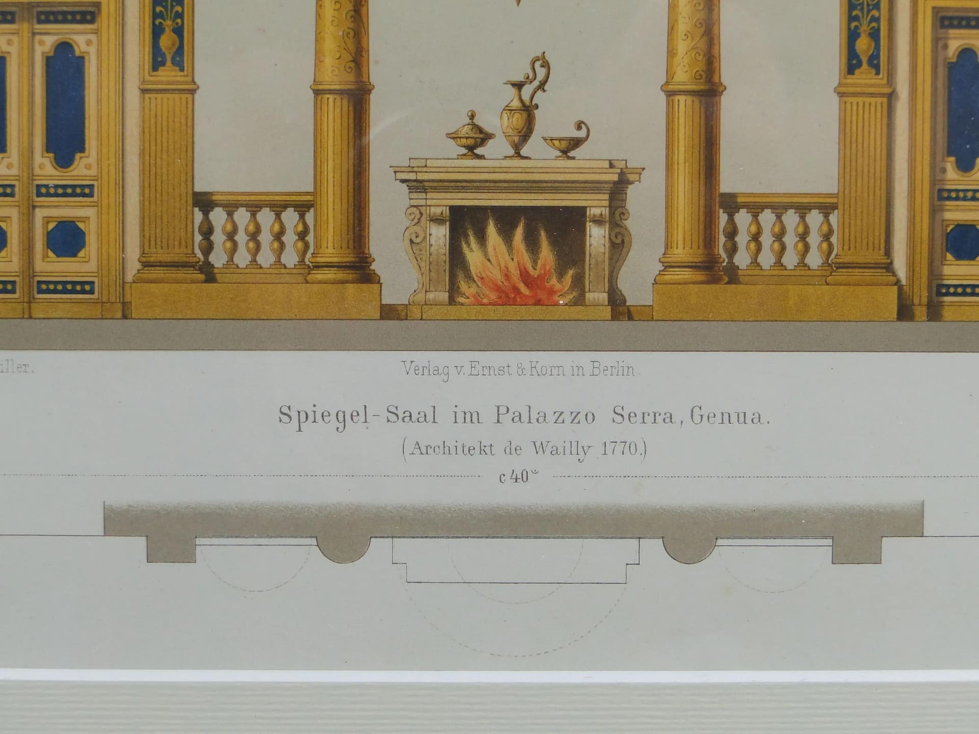 Grafika architektoniczna neoklasycystyczna, złoty, papier, Niemcy, XIX w. - 12467