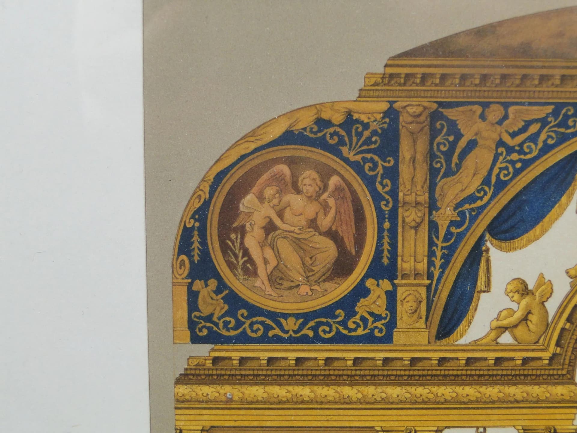 Grafika architektoniczna neoklasycystyczna, złoty, papier, Niemcy, XIX w. - 12472