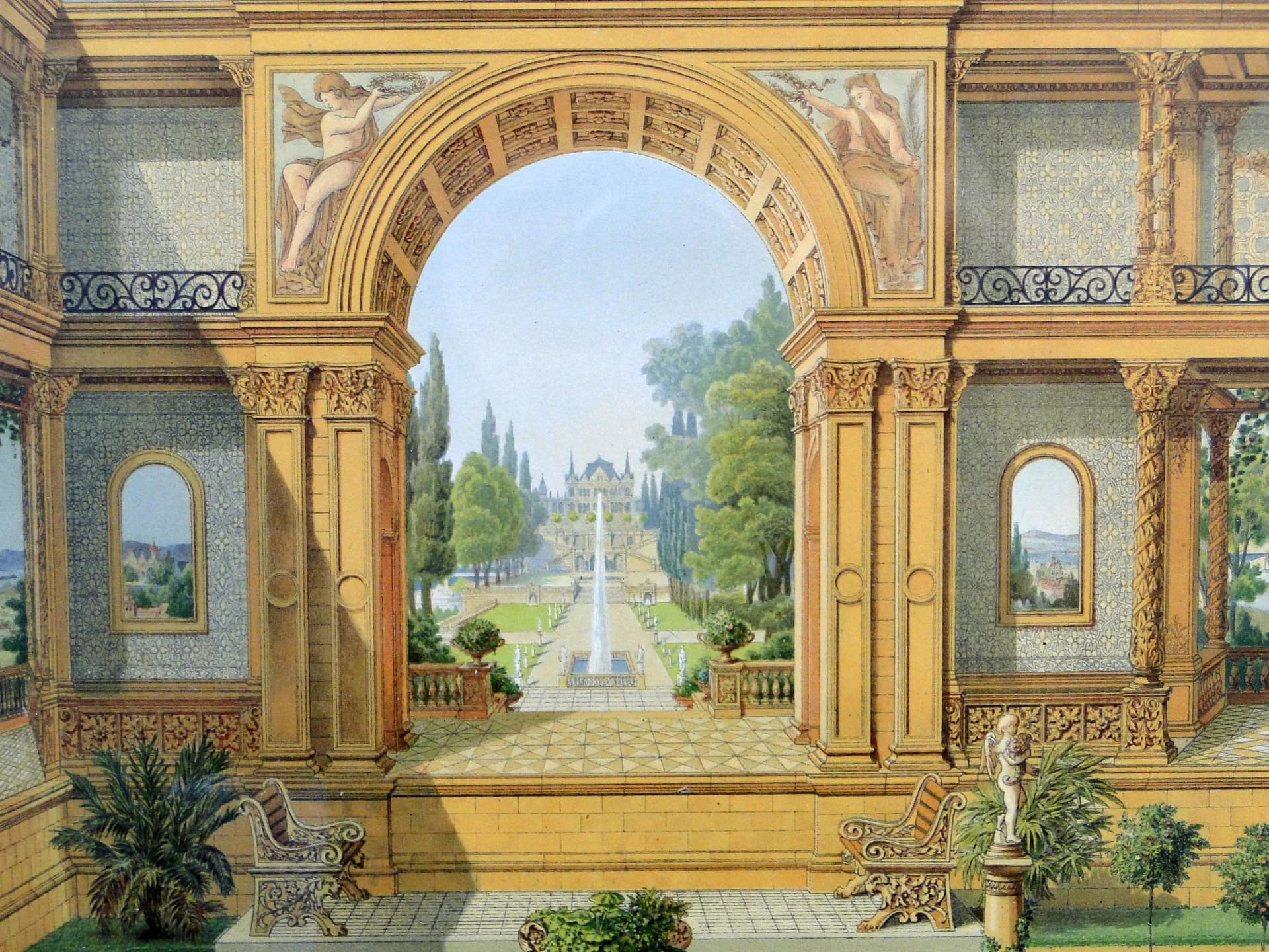 Grafika architektoniczna, złoty, papier, Niemcy, XIX wiek - 12726