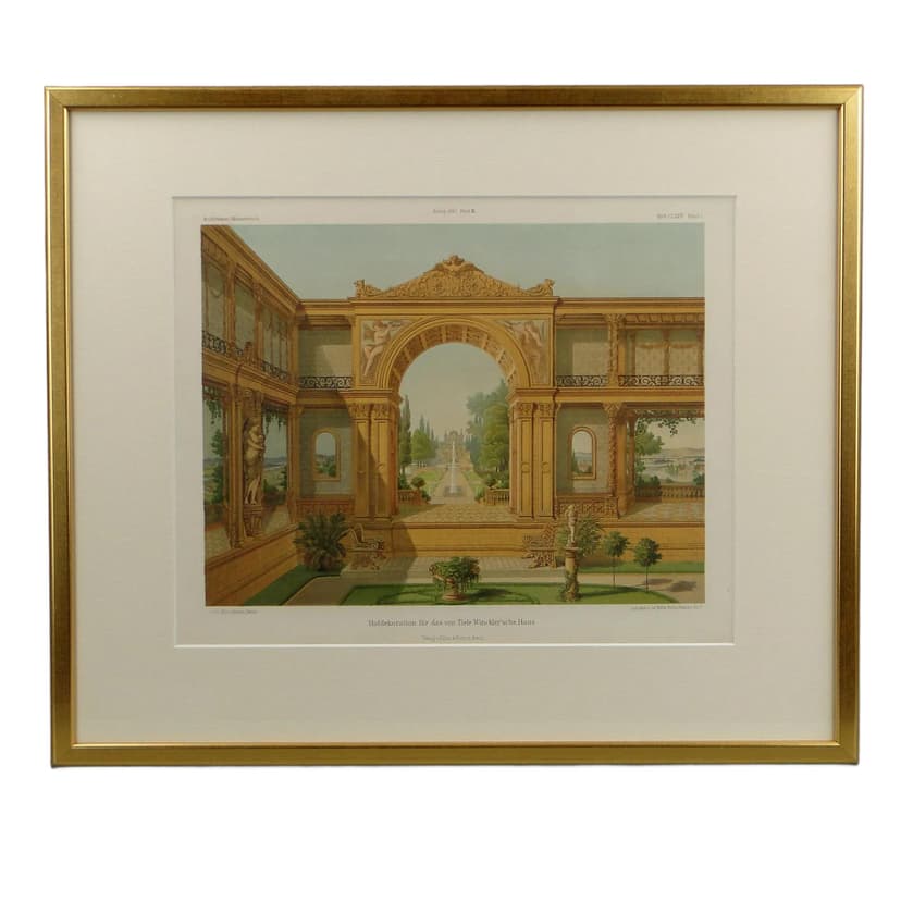 Grafika architektoniczna, złoty, papier, Niemcy, XIX wiek