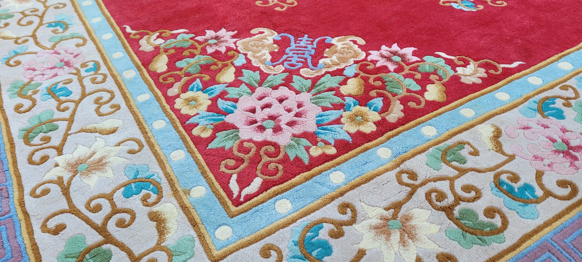 Dywan Aubusson 245x365cm, czerwony, wełna, Chiny, lata 70. - 180224