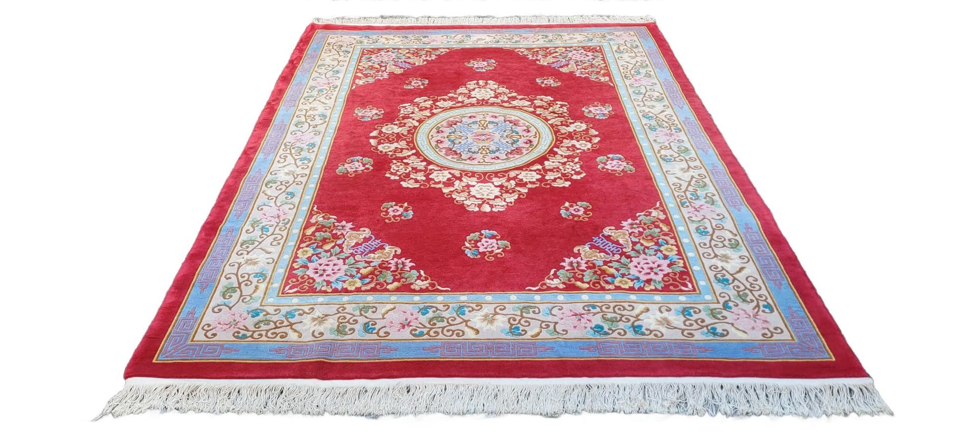 Dywan Aubusson 245x365cm, czerwony, wełna, Chiny, lata 70.