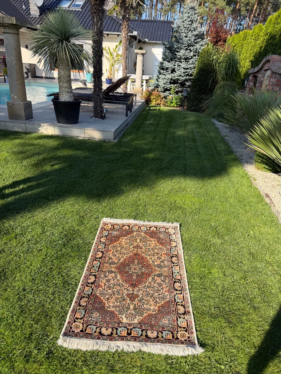 Dywan Ghoum, 132x77 cm, jedwab beżowy, Indie - 180297