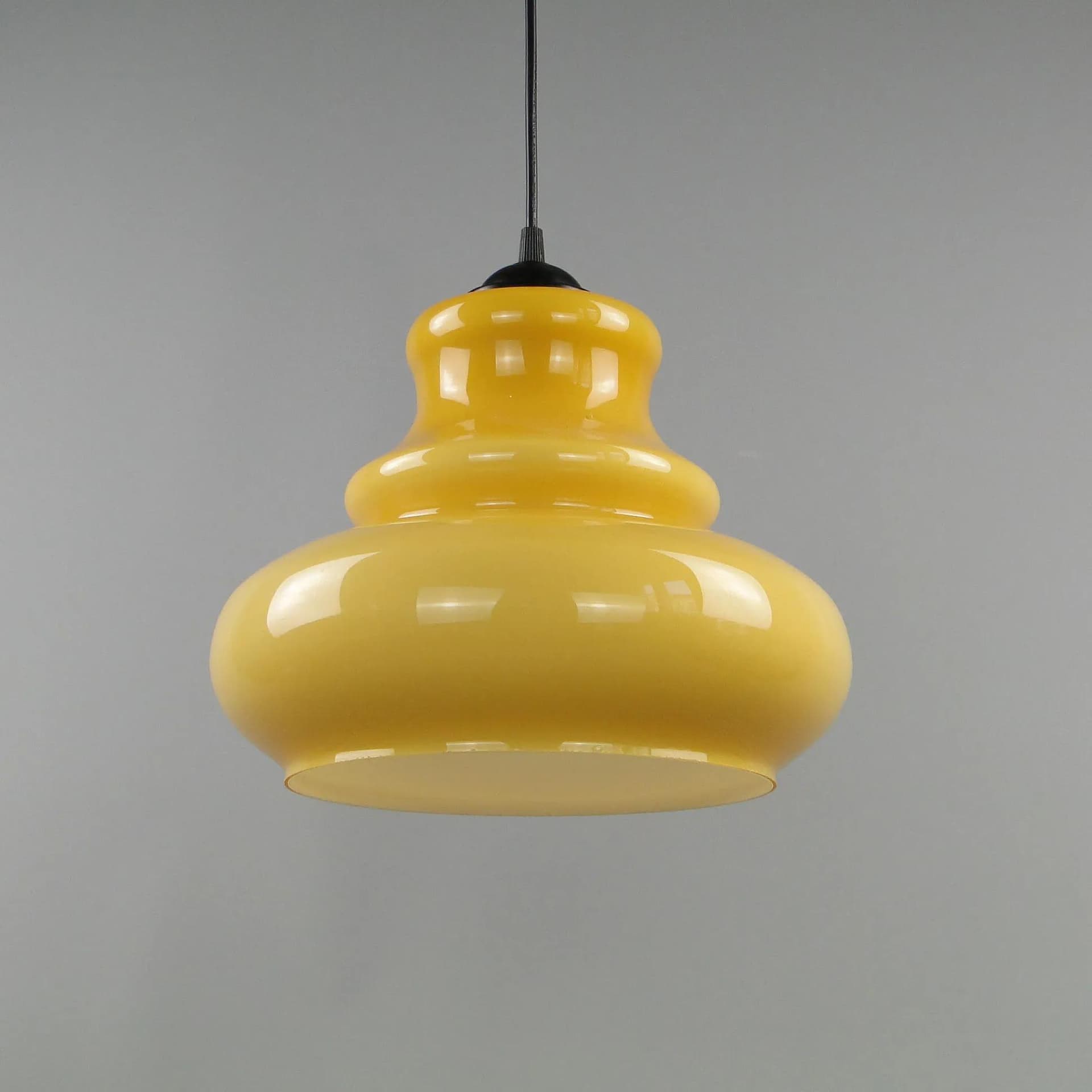 Pendant lamp Pop Art, yellow, glass, Polam Meos, Poland, 1960s - 12710