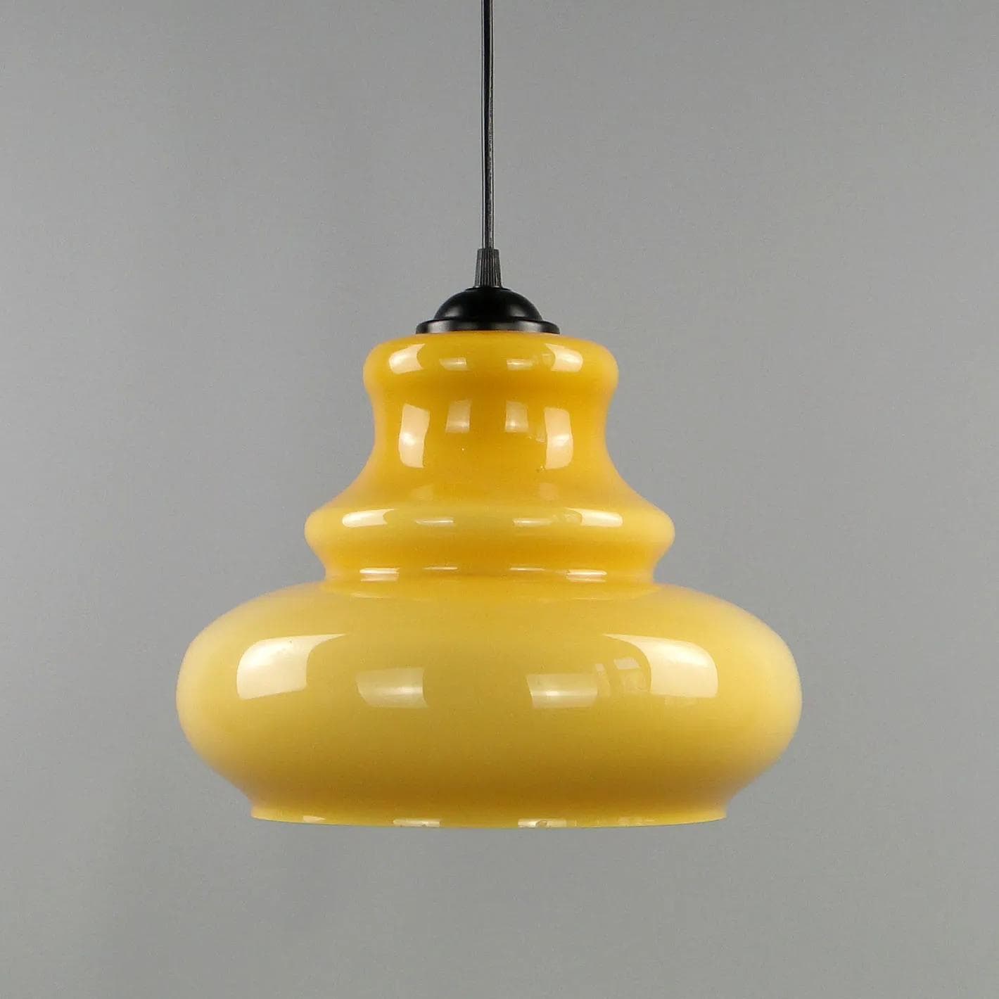 Pendant lamp Pop Art, yellow, glass, Polam Meos, Poland, 1960s - 12708