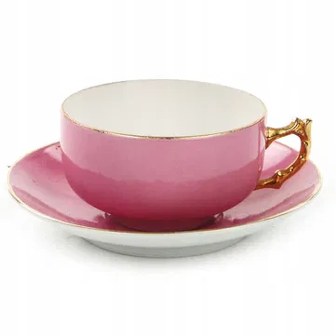 Filiżanka ze spodkiem Art Deco, porcelana różowa, Czechosłowacja, lata 50.