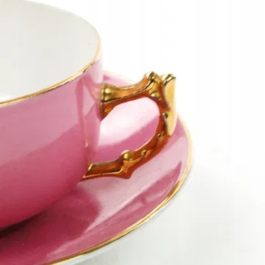 Filiżanka ze spodkiem Art Deco, porcelana różowa, Czechosłowacja, lata 50. - 180435