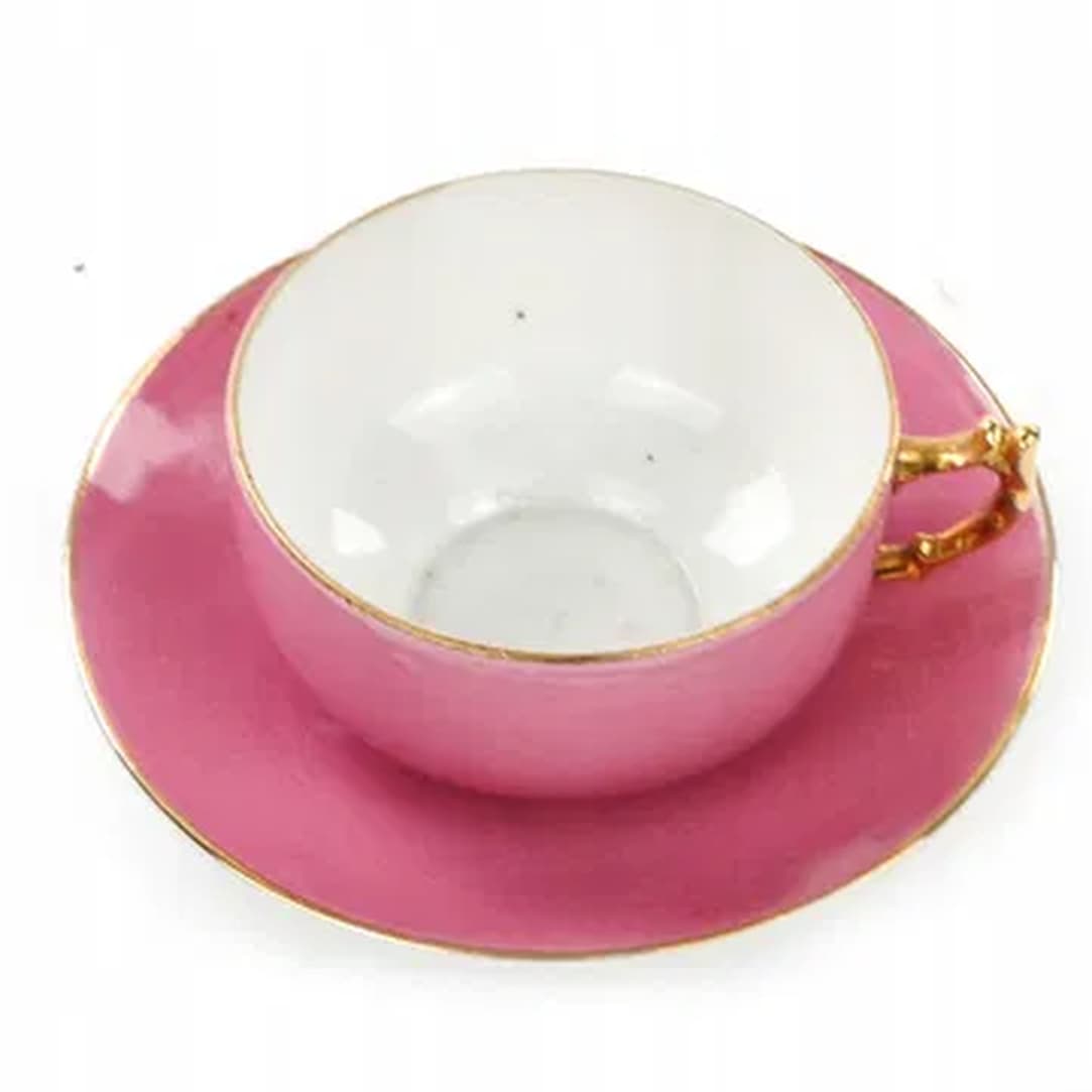 Filiżanka ze spodkiem Art Deco, porcelana różowa, Czechosłowacja, lata 50. - 180436