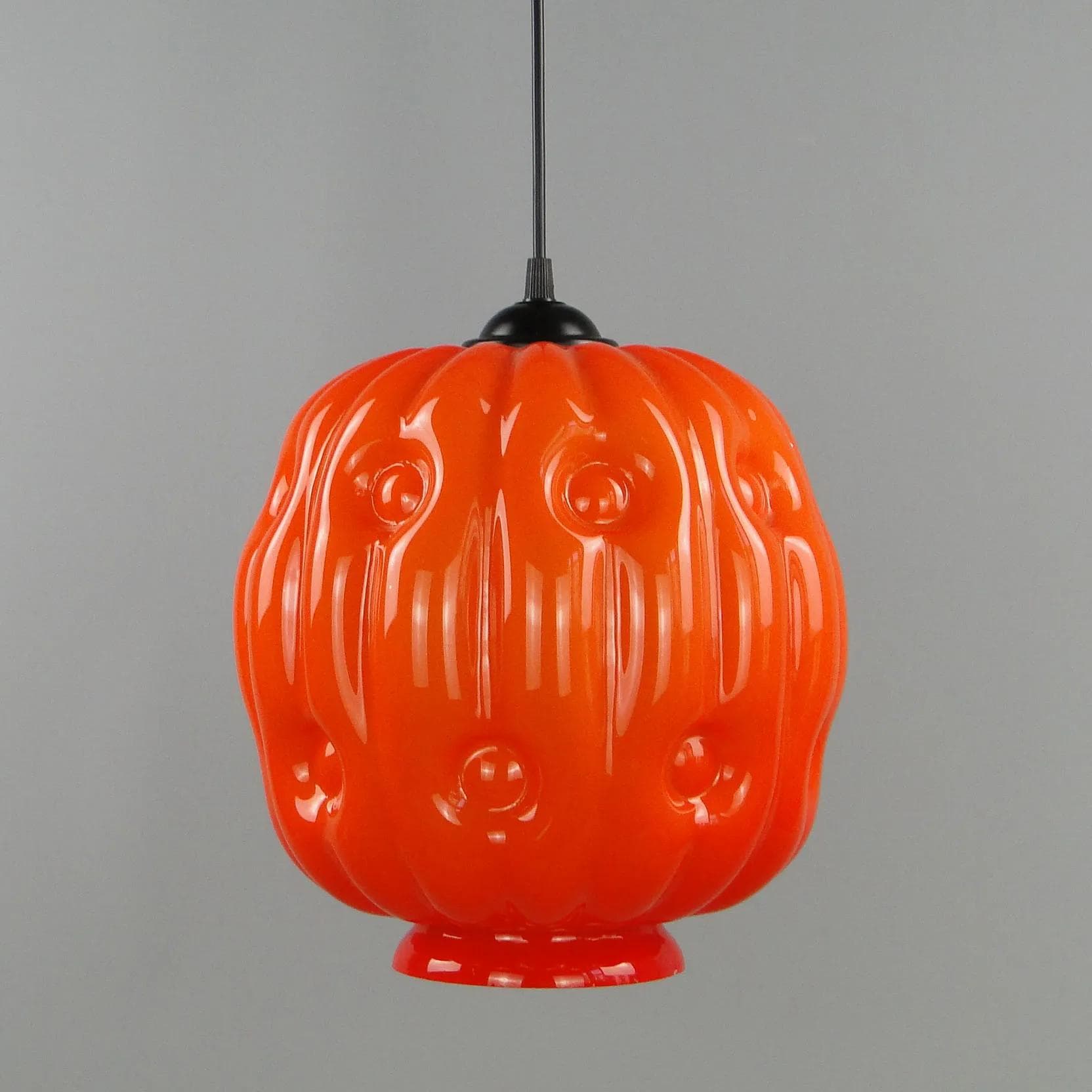 Pendant lamp, orange glass, Zakłady Sprzętu Oświetleniowego Zaos, Poland, 1960s - 12700