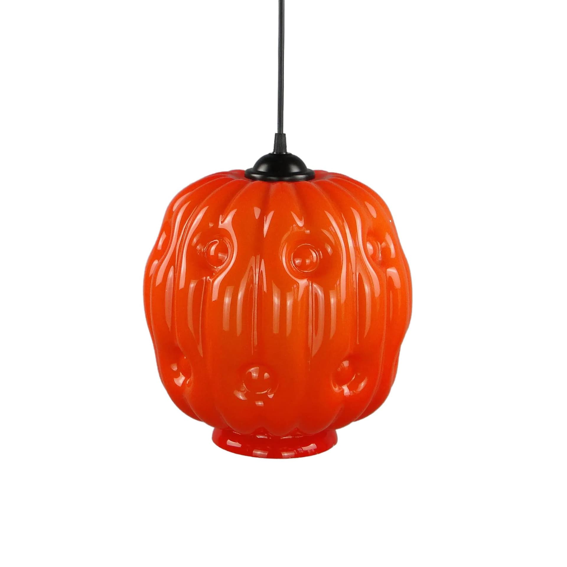 Pendant lamp, orange glass, Zakłady Sprzętu Oświetleniowego Zaos, Poland, 1960s