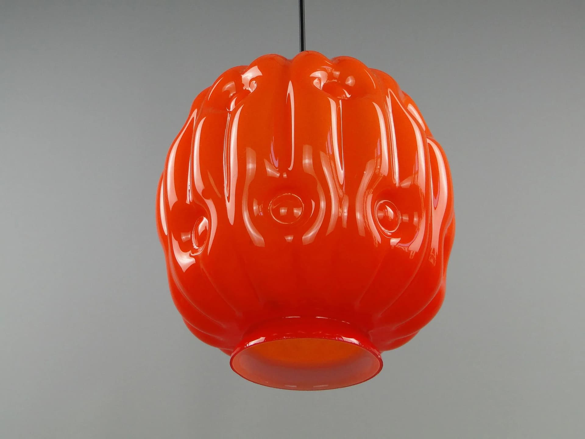Pendant lamp, orange glass, Zakłady Sprzętu Oświetleniowego Zaos, Poland, 1960s - 12705