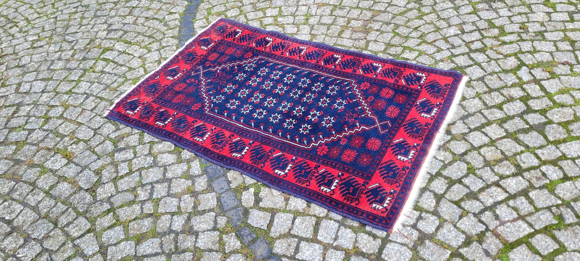 Dywan anatolijski, 80x126 cm, niebieski, wełna, Turcja, lata 60. - 180565