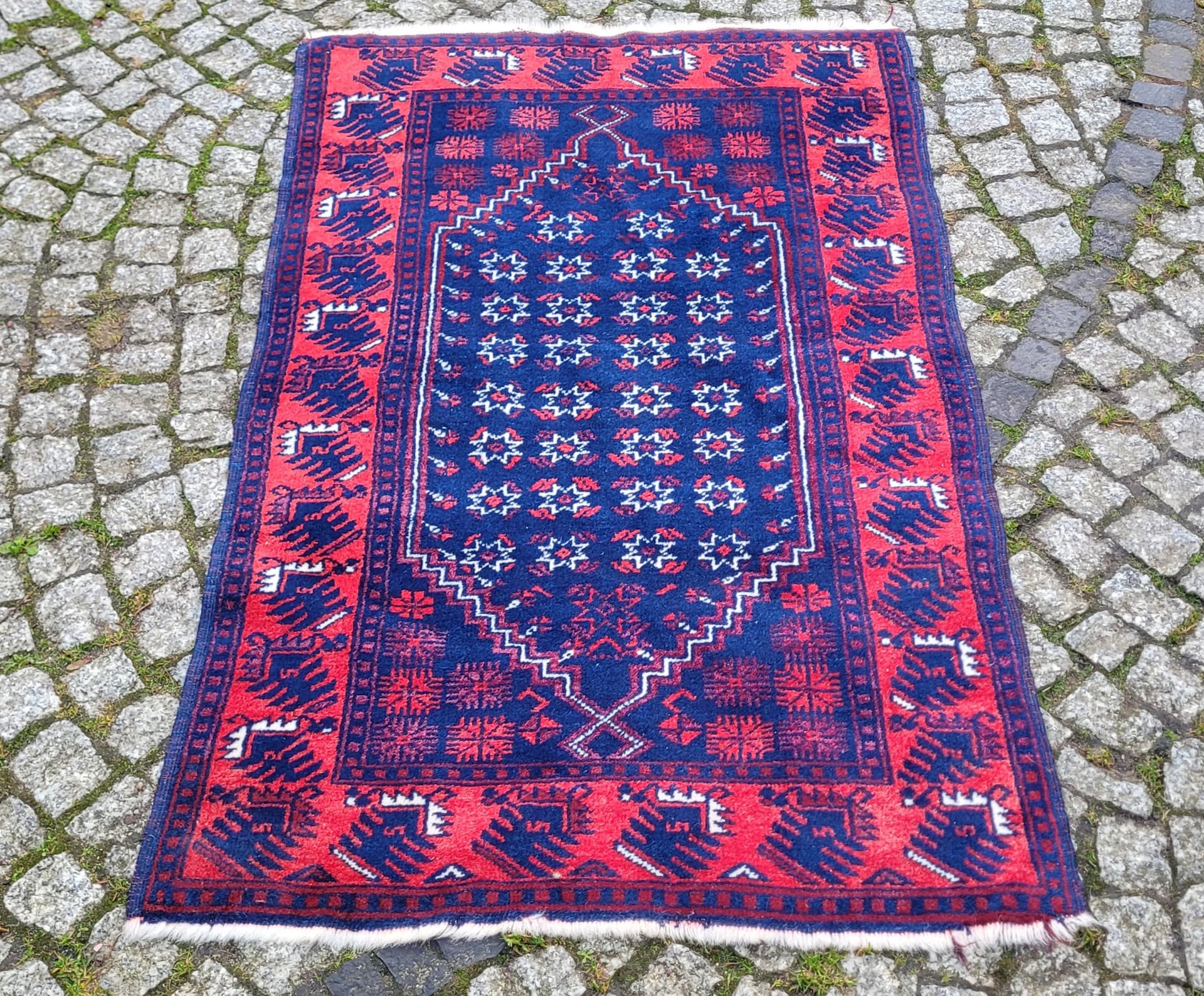 Dywan anatolijski, 80x126 cm, niebieski, wełna, Turcja, lata 60. - 180558