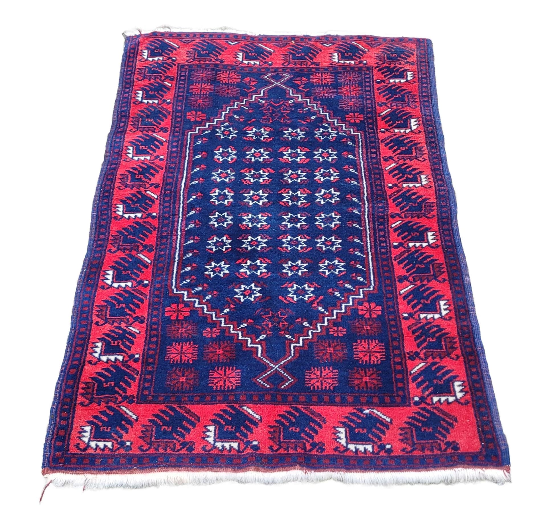 Dywan anatolijski, 80x126 cm, niebieski, wełna, Turcja, lata 60.