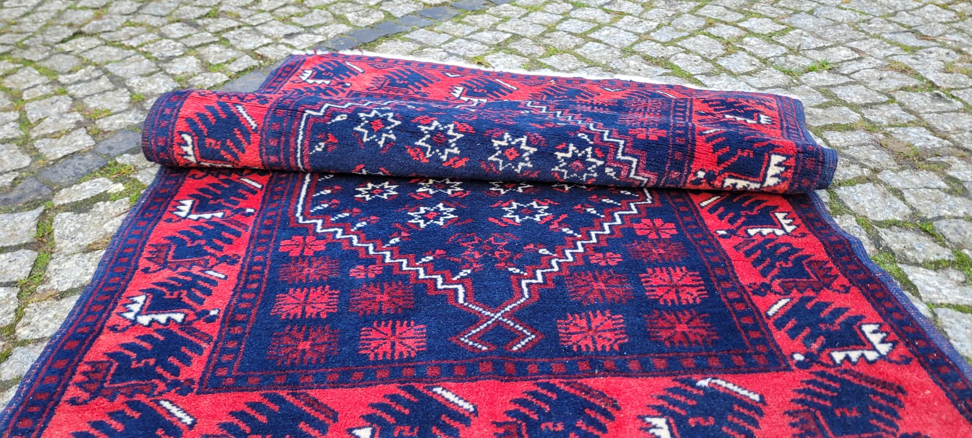 Dywan anatolijski, 80x126 cm, niebieski, wełna, Turcja, lata 60. - 180560