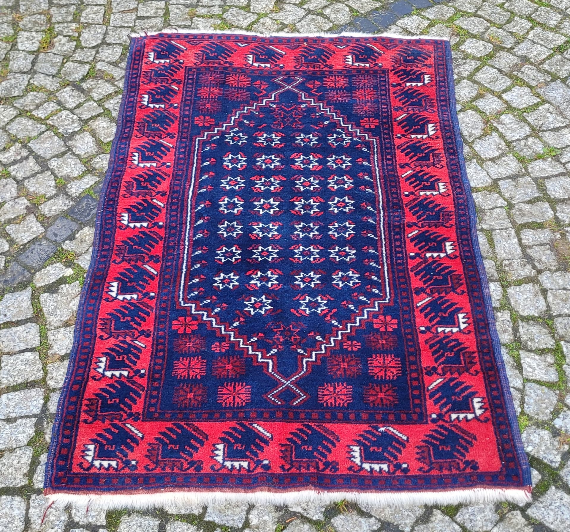 Dywan anatolijski, 80x126 cm, niebieski, wełna, Turcja, lata 60. - 180557