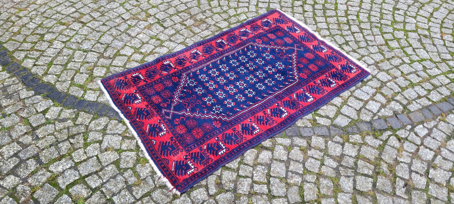 Dywan anatolijski, 80x126 cm, niebieski, wełna, Turcja, lata 60. - 180567