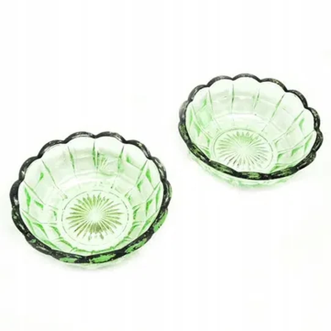 Para miseczek deserowych Art Deco, szkło uranowe, Huta Niemen, Polska, lata 30. - 180614