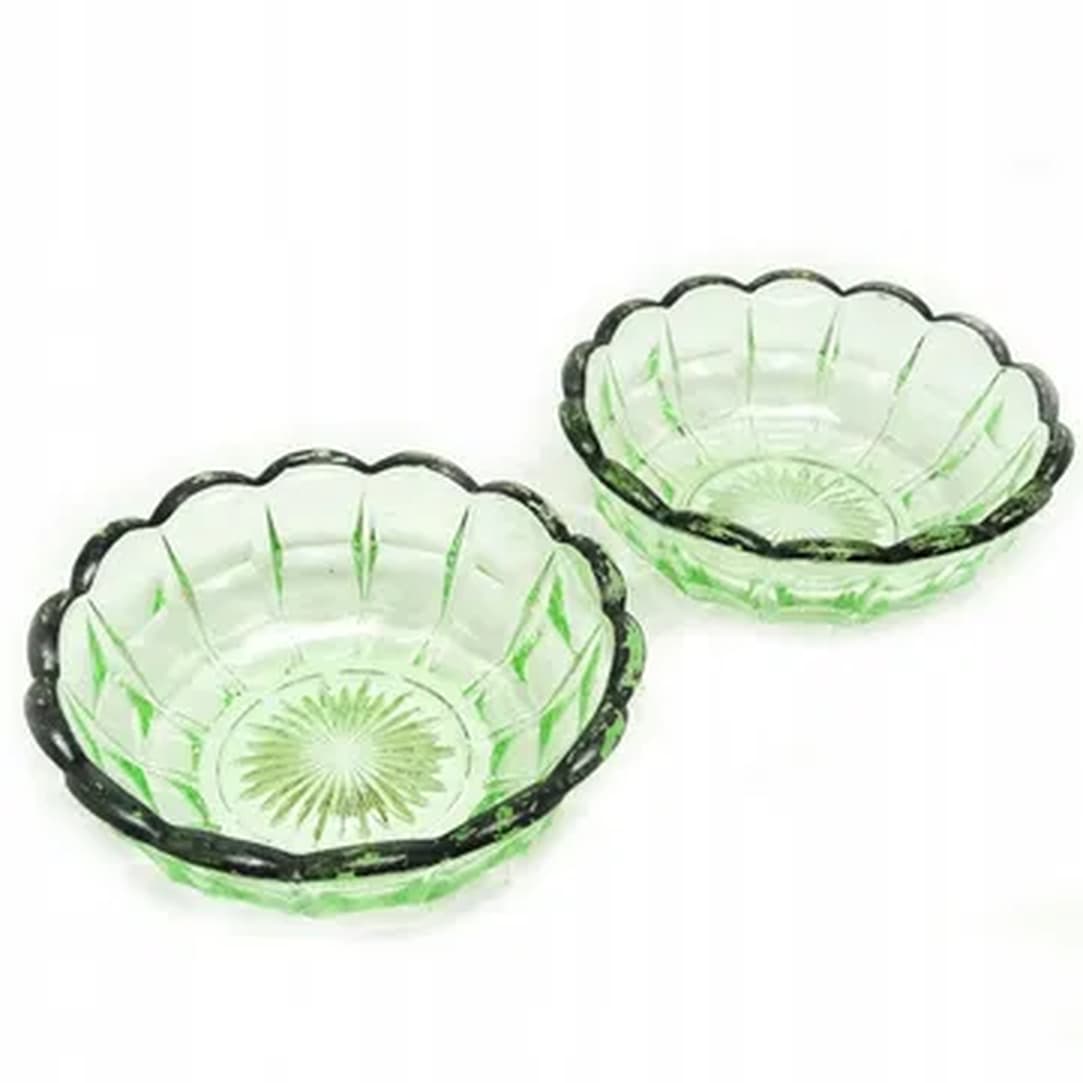 Para miseczek deserowych Art Deco, szkło uranowe, Huta Niemen, Polska, lata 30. - 180617