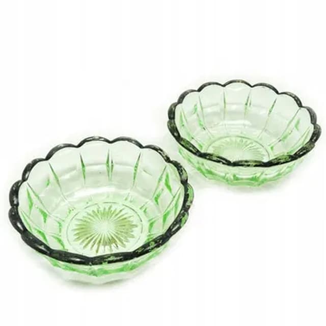 Para miseczek deserowych Art Deco, szkło uranowe, Huta Niemen, Polska, lata 30. - WYMIARY