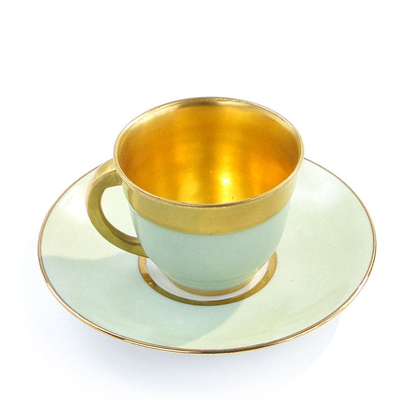 Filiżanka ze spodkiem Art Deco, zielona, porcelana, Francja, lata 30. - 180701