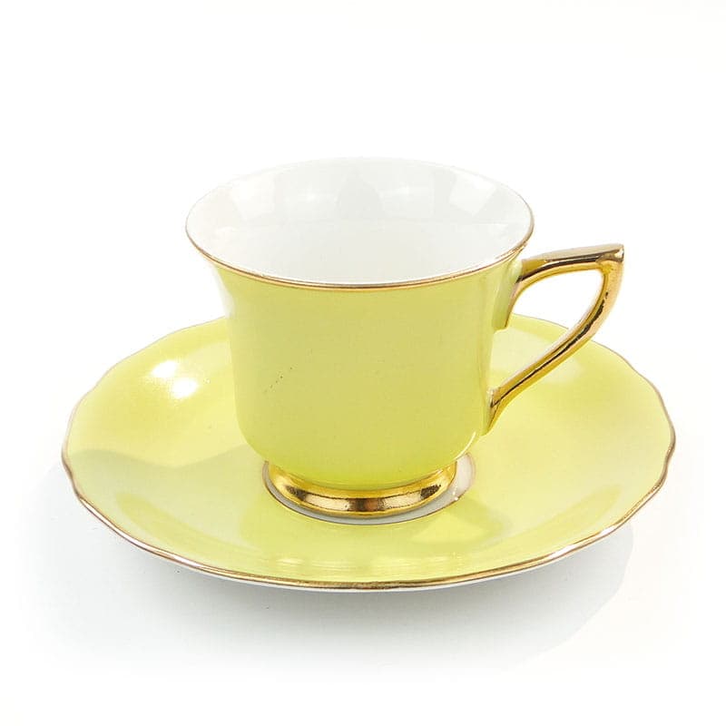 Filiżanka do espresso ze spodkiem, żółta porcelana, Windsor Loucky, Czechosłowacja, lata 50. - 180718