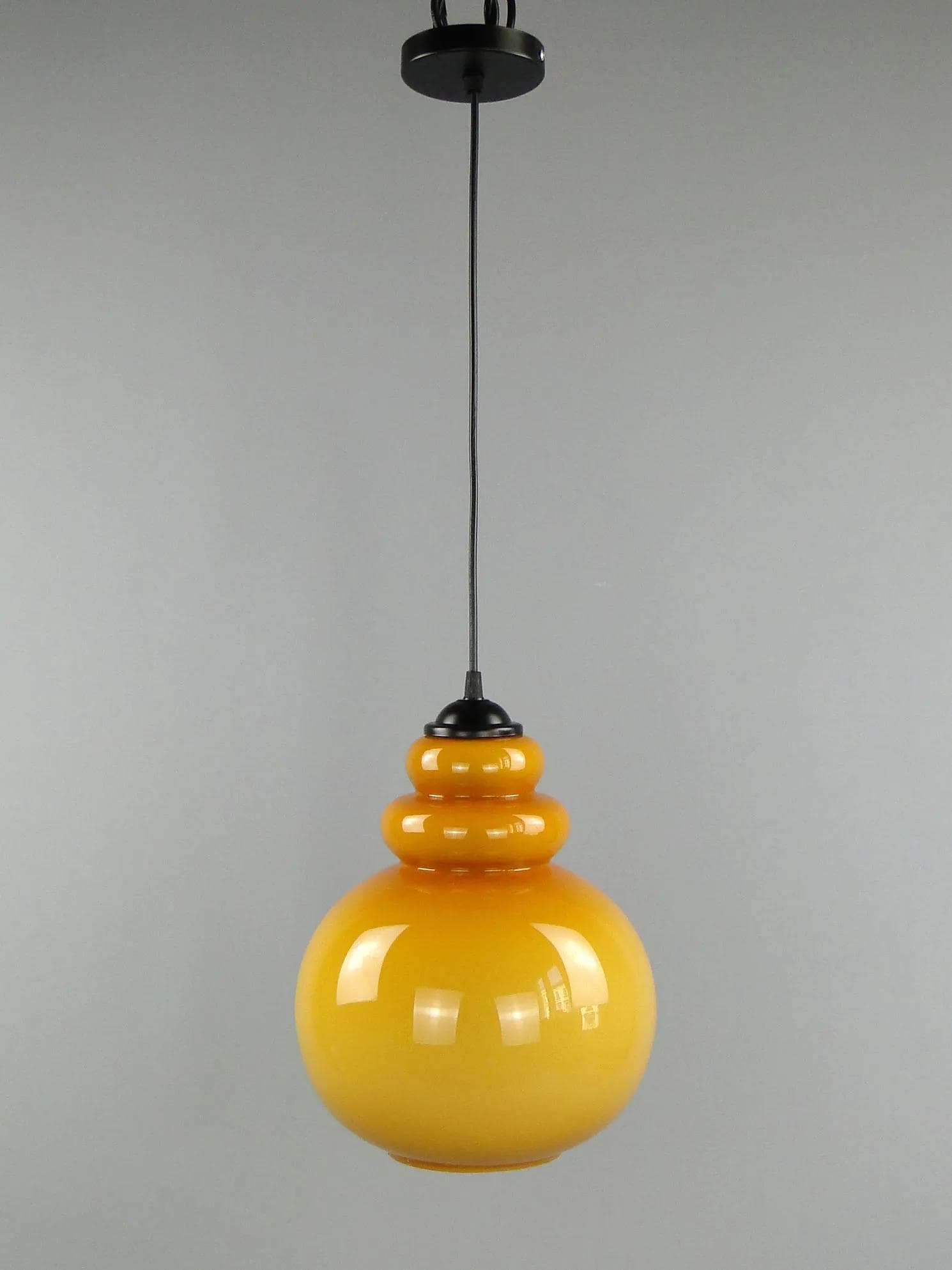 Pendant Lamp Pop Art, yellow, glass, Poland, 1960s - 12690