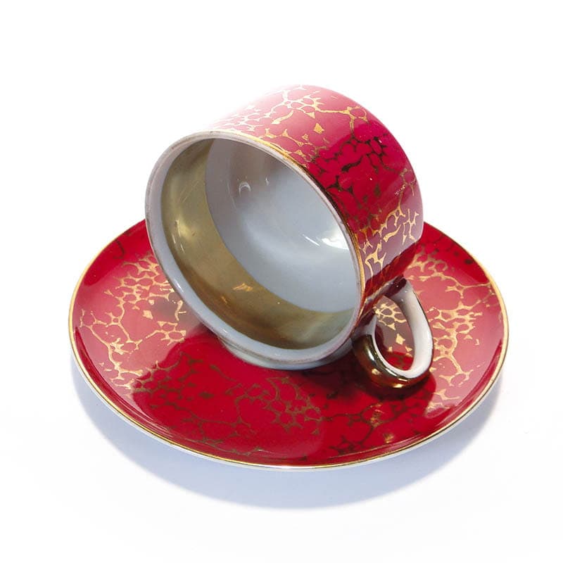 Filiżanka i spodek Ada, czerwona porcelana, proj. W. Potacki, Ćmielów, Polska, lata 70. - 181041