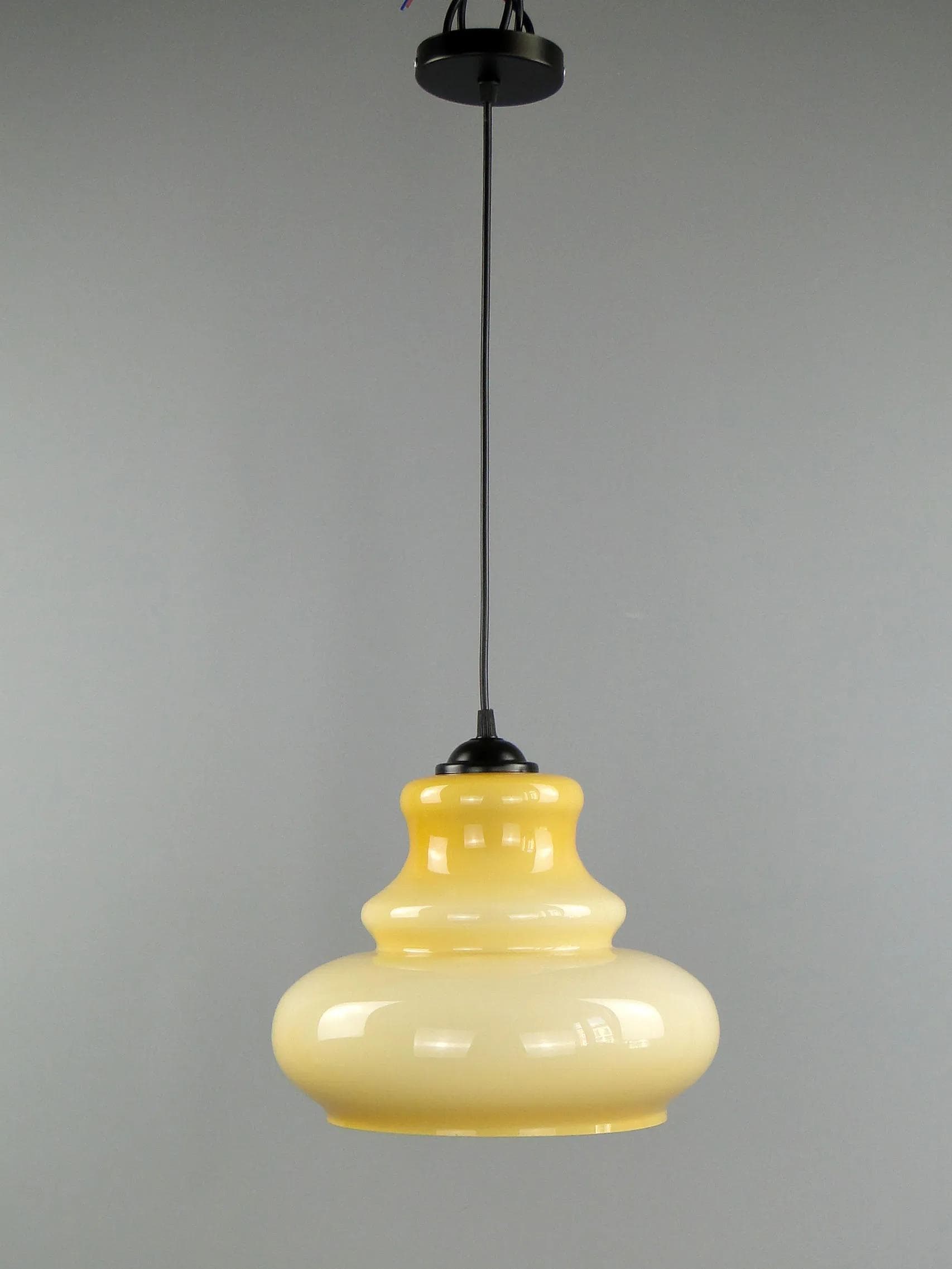 Lampa wisząca Pop Art, żółty, szkło, Polam Meos, Polska, lata 60. - 12683