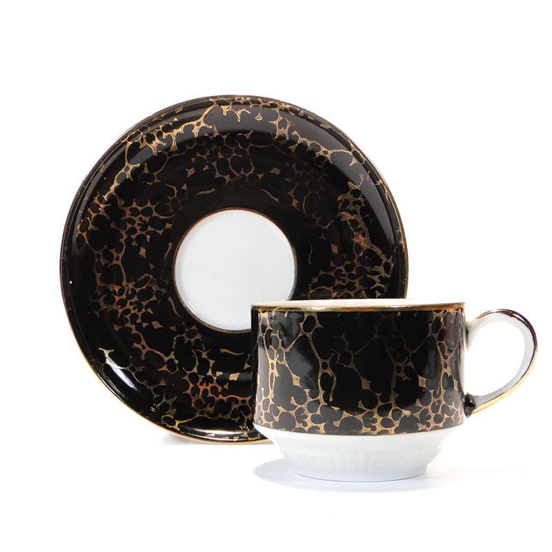 Filiżanka ze spodkiem Ada, porcelana czarna, proj. W. Potacki, Ćmielów, Polska, lata 70.