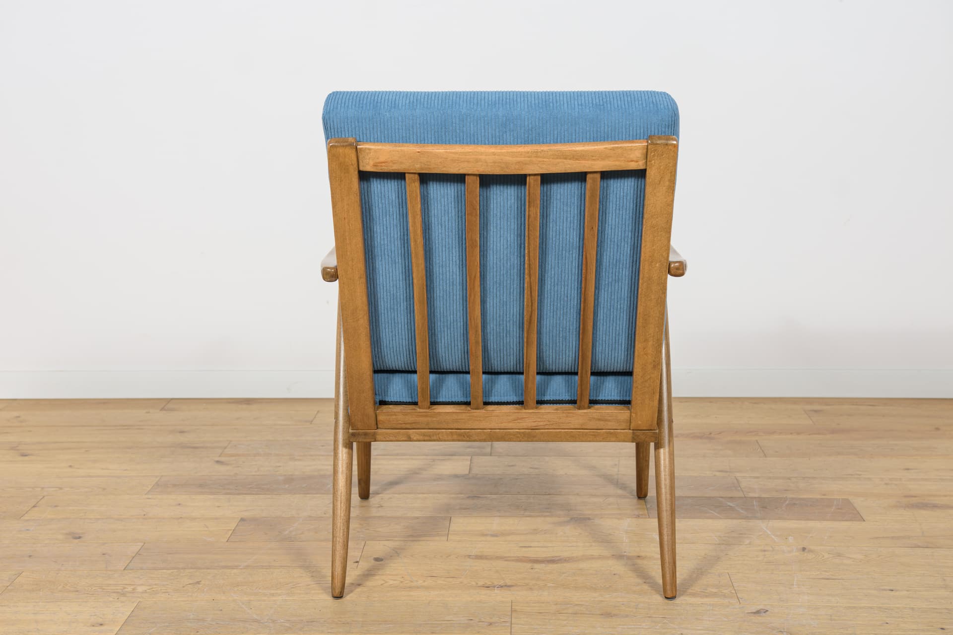 Para foteli, beech orzech, tapicerka niebieska, TON, Czechosłowacja, lata 60. - 181344